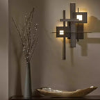 Lustre LED noir à blocs géométriques superposés, esprit loft