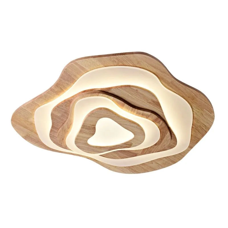 Plafonnier en bois massif à vagues superposées, LED de 40 à 80 cm