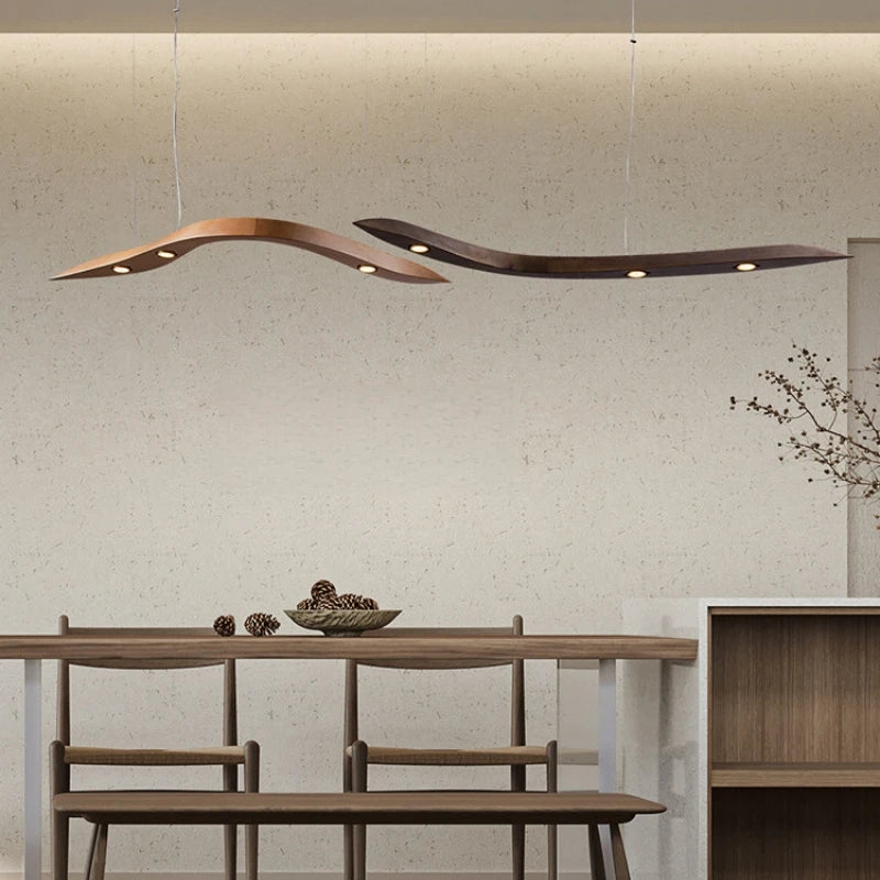 Suspension LED vague en bois sculpté, solo ou duo jusqu'à 230 cm