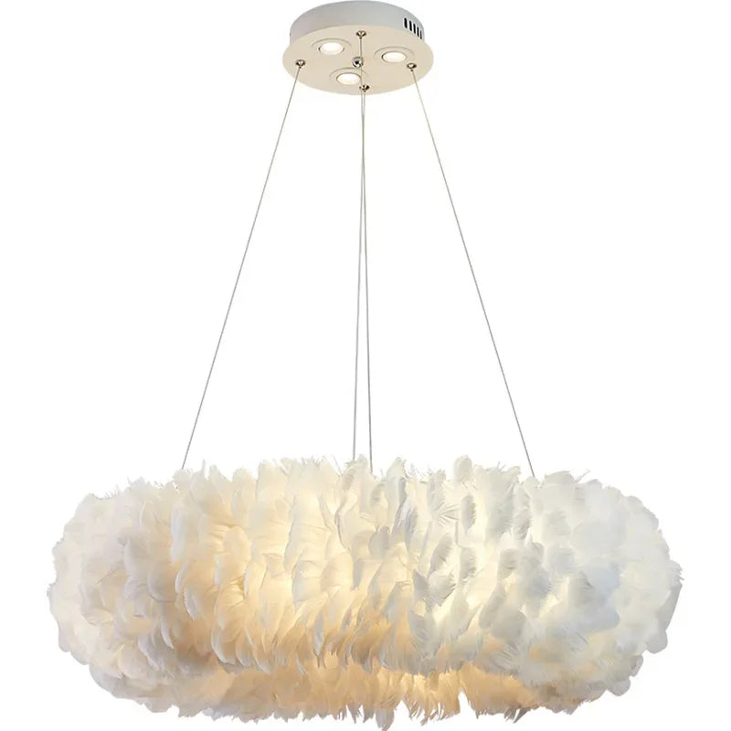 Lustre en plumes blanches sur filins, Ø 50 à 80 cm, LED E27