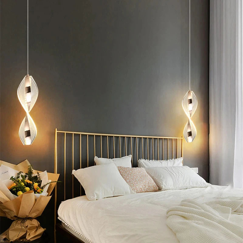 Suspension LED ruban acrylique torsadé 30 cm, une ou deux lumières
