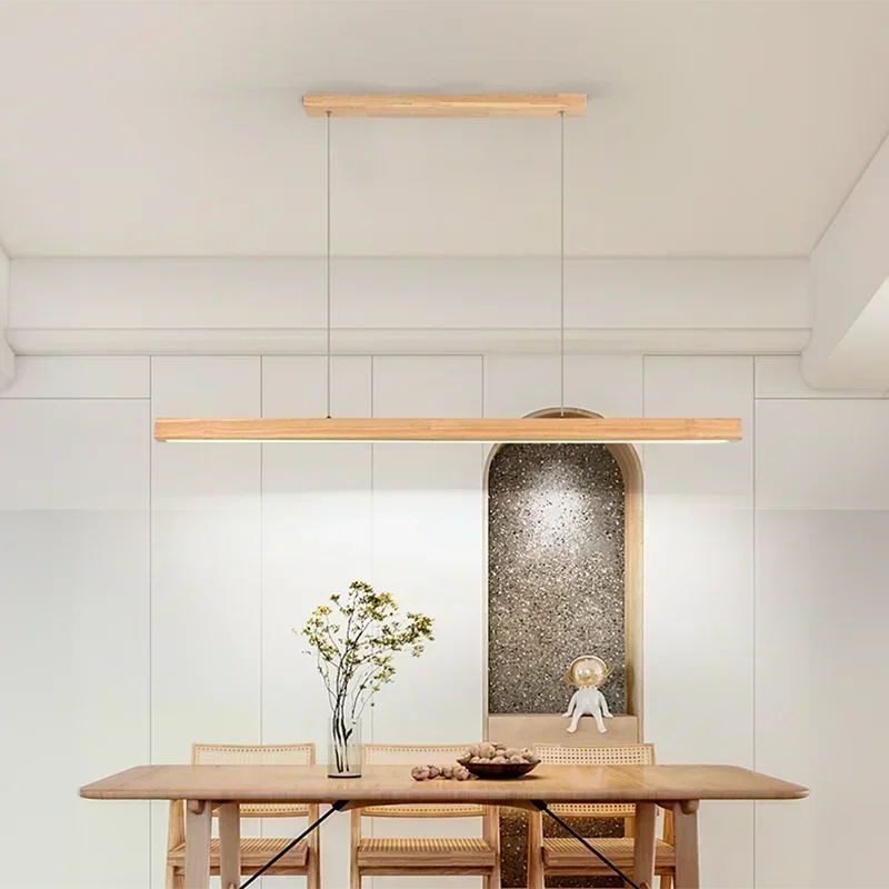 Suspension LED barre en bois massif, 80 à 120 cm, noyer ou naturel