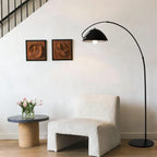 Lampadaire arc noir 185 cm, grand dôme Ø 34,5 cm et socle Ø 40