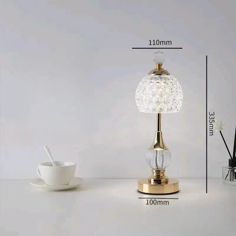 Lampe de chevet sans fil, dôme en acrylique taillé et pied doré