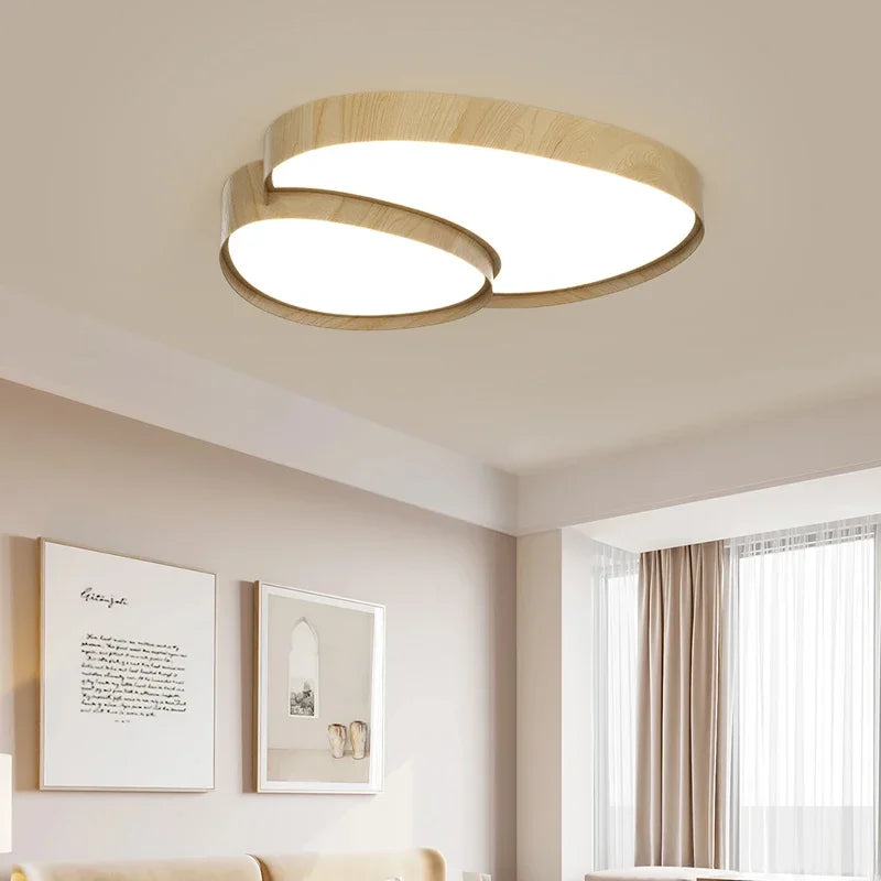 Plafonnier LED en bois à galets lumineux, 40 à 110 cm, noyer ou clair