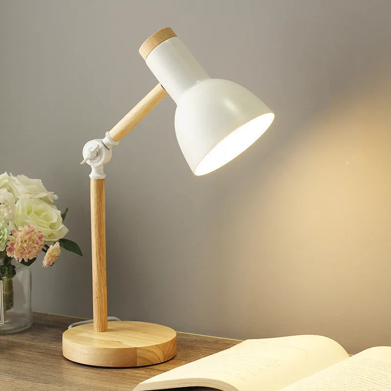 Lampe de chevet articulée en bois et métal, cinq coloris, douille E27