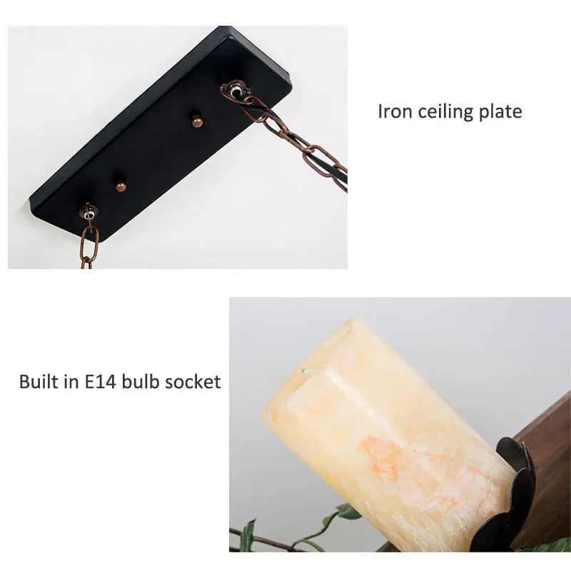 Lustre poutre en bois vieilli, 4 bougies E14 et 3 spots, 100 cm