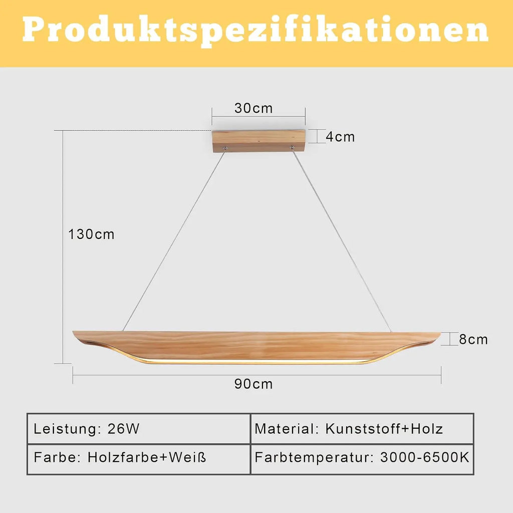 Suspension linéaire en bois LED 90 cm, lumière et intensité réglables
