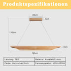 Suspension linéaire en bois LED 90 cm, lumière et intensité réglables
