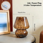 Lampe champignon en verre moucheté, USB, trois teintes, 18 cm