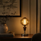 Lampe de table sans fil globe en verre ambré, style chinois