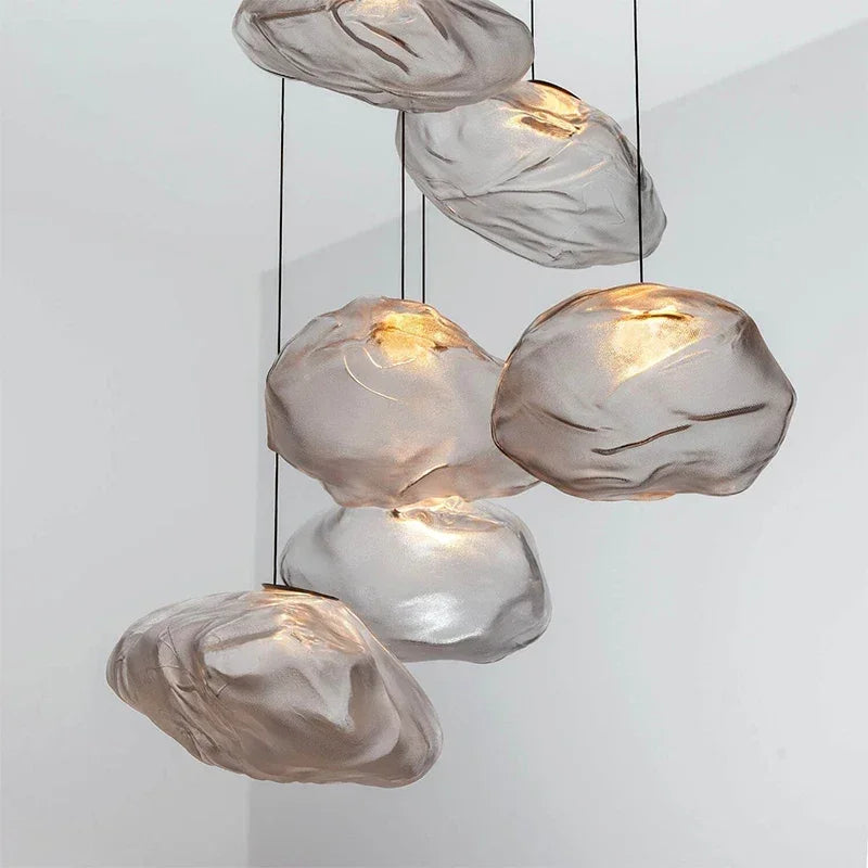 Suspension nuage en verre froissé fumé, clair ou ambré, Ø 20 à 40 cm