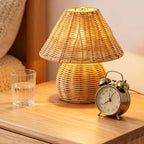 Lampe de chevet champignon en rotin tressé, abat-jour de 23 cm