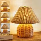 Lampe de chevet champignon en rotin tressé, abat-jour de 23 cm