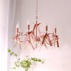 Lustre rose à nœuds et perles pour chambre de fille, 3 à 8 bougies