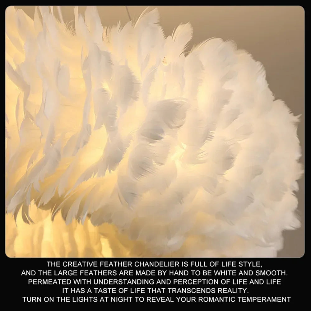 Lustre couronne de plumes Ø 50 à 80 cm, ampoules LED fournies