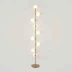 Lampadaire doré à neuf petits globes en verre givré en spirale