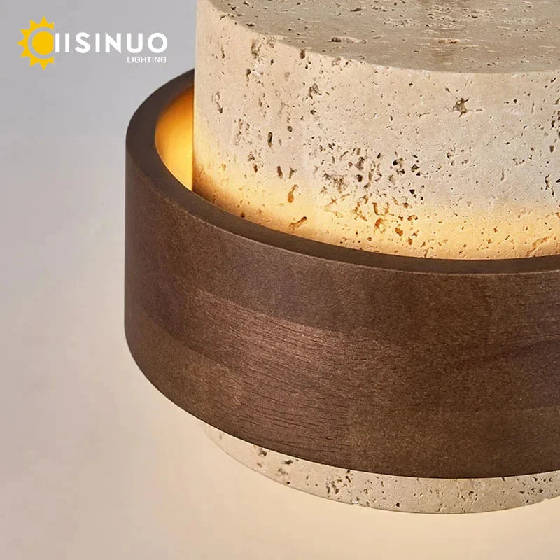 Lustre barre en pierre et bois pour îlot, LED 3000K, 4000K ou 6000K