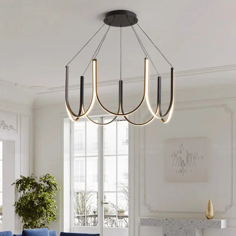 Lustre à arcs en U blanc, noir ou doré
