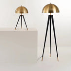 Lampadaire trépied noir à dôme doré, existe en lampe de table