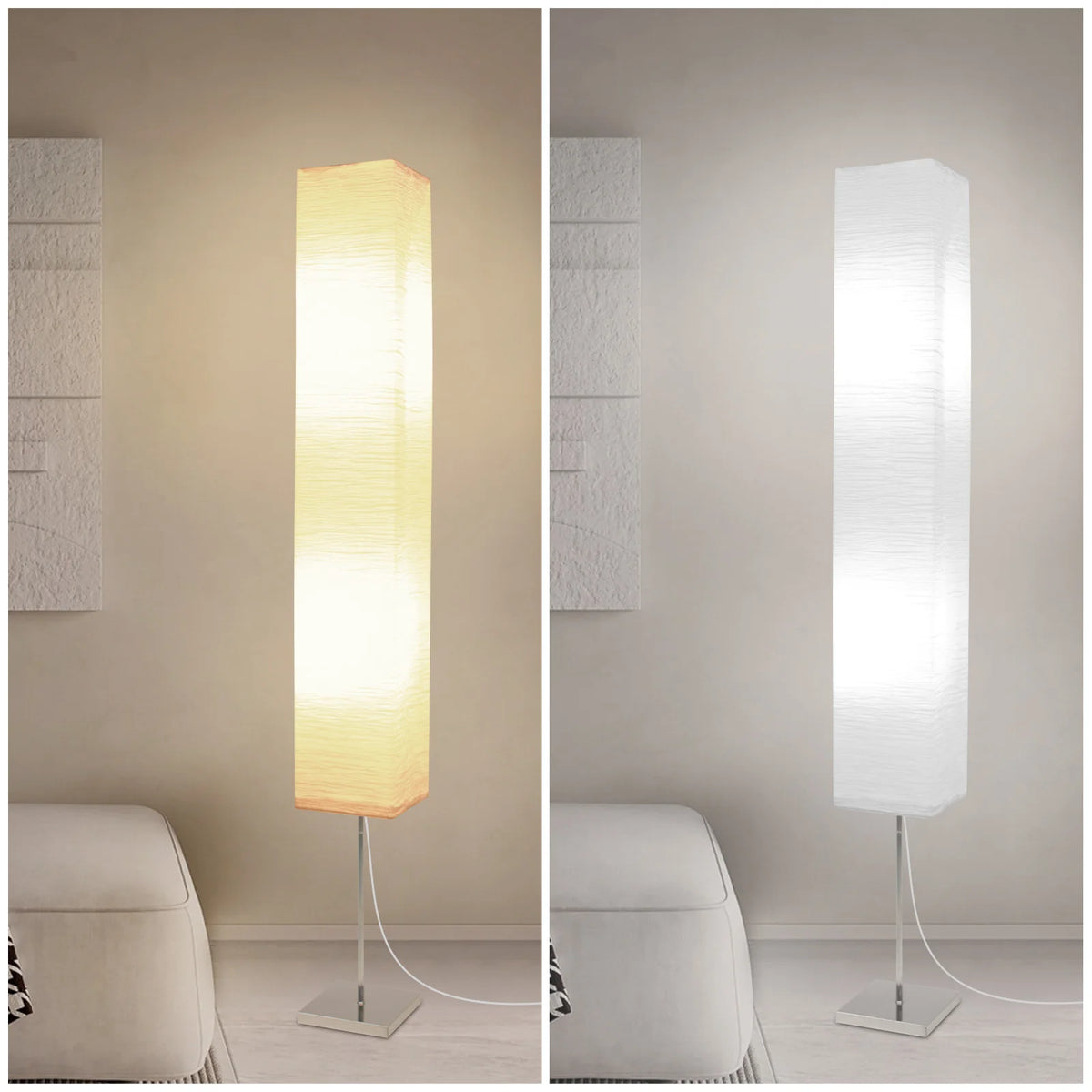 Lot de 2 lampadaires colonnes carrées en papier froissé blanc