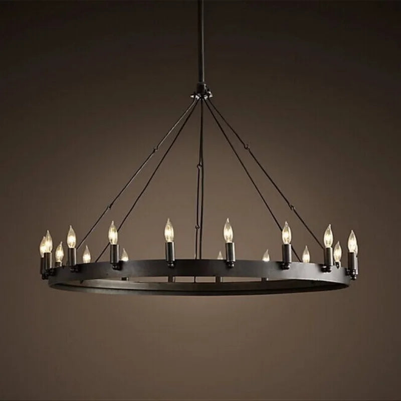 Lustre couronne à bougies E14 noir ou doré, simple ou double