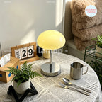 Lampe champignon en verre ovale sur tige chromée, 20 cm de diamètre