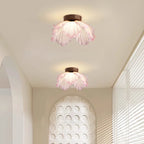 Suspension fleur de lotus en verre rose texturé, LED trois teintes