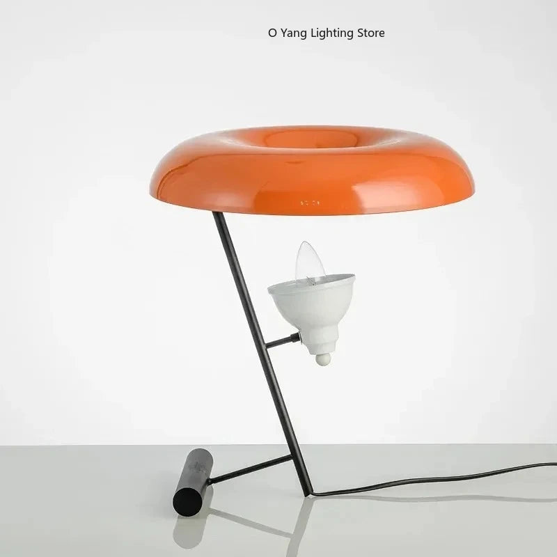Lampe à poser disque orange Ø 38 cm, pied métal graphite, E14