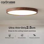 Plafonnier LED ultra-fin 2,5 cm effet bois, rond de 30 ou 40 cm