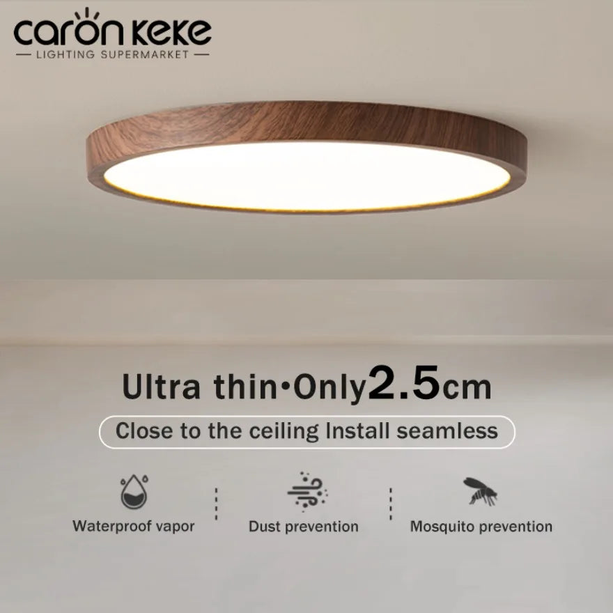 Plafonnier LED ultra-fin 2,5 cm effet bois, rond de 30 ou 40 cm