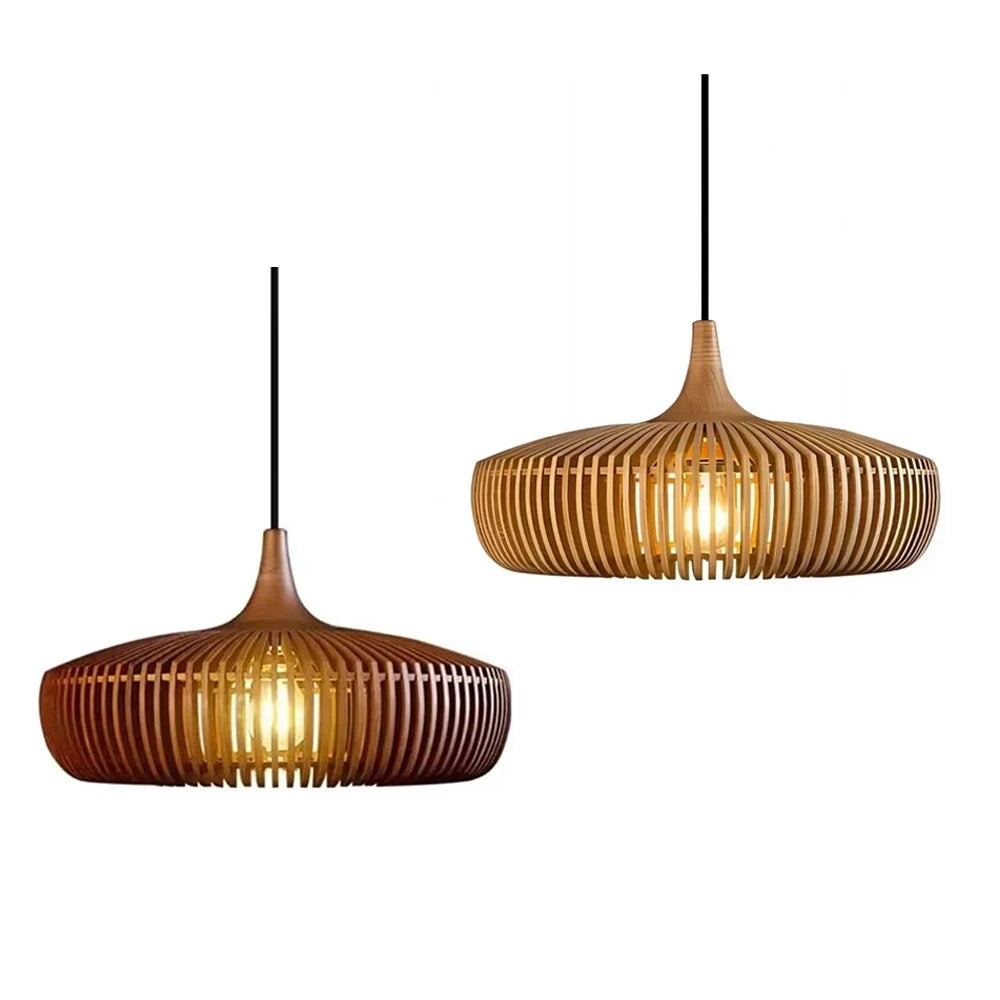 Suspension en lattes de bois Ø 43 cm, noyer ou bois clair, E27