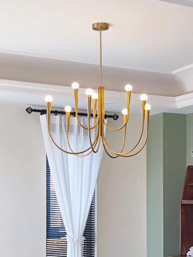 Lustre doré à bras en U et ampoules LED fournies, de 6 à 12 lumières