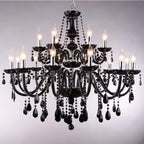 Lustre en cristal noir à pampilles, 4 à 18 bougies, ampoules incluses
