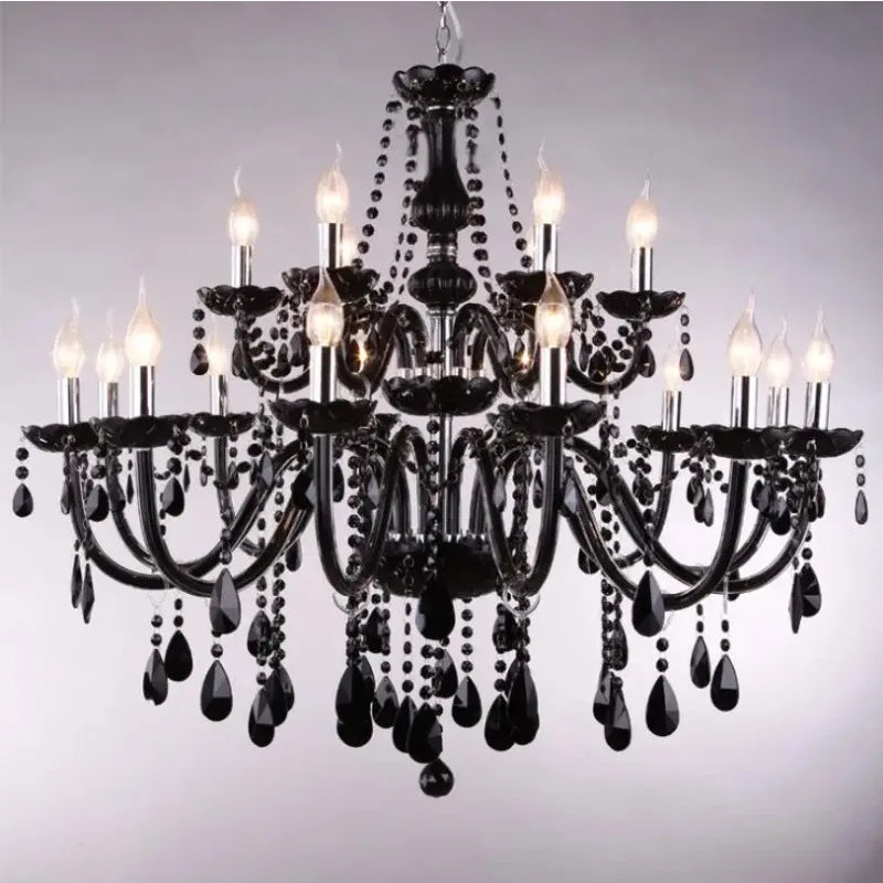 Lustre en cristal noir à pampilles, 4 à 18 bougies, ampoules incluses
