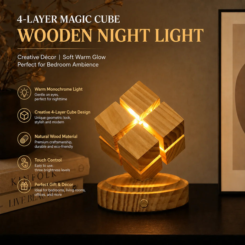 Lampe de chevet en blocs de bois, LED sans fil et commande tactile