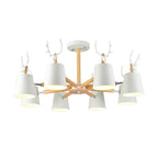 Lustre nordique en bois et ramures de cerf, abat-jour métal, E27