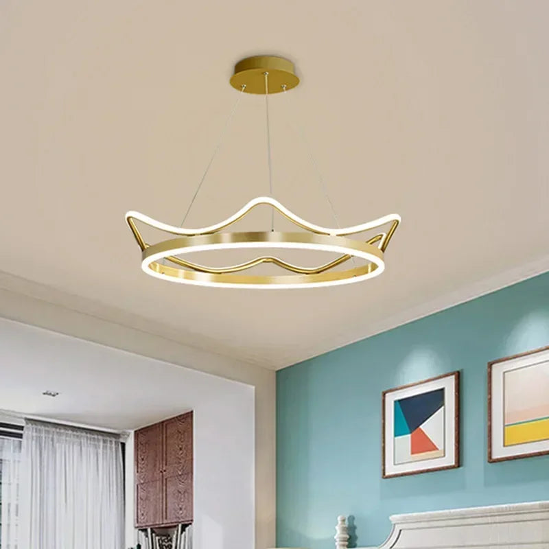 Lustre couronne LED pour chambre de princesse, rose ou doré