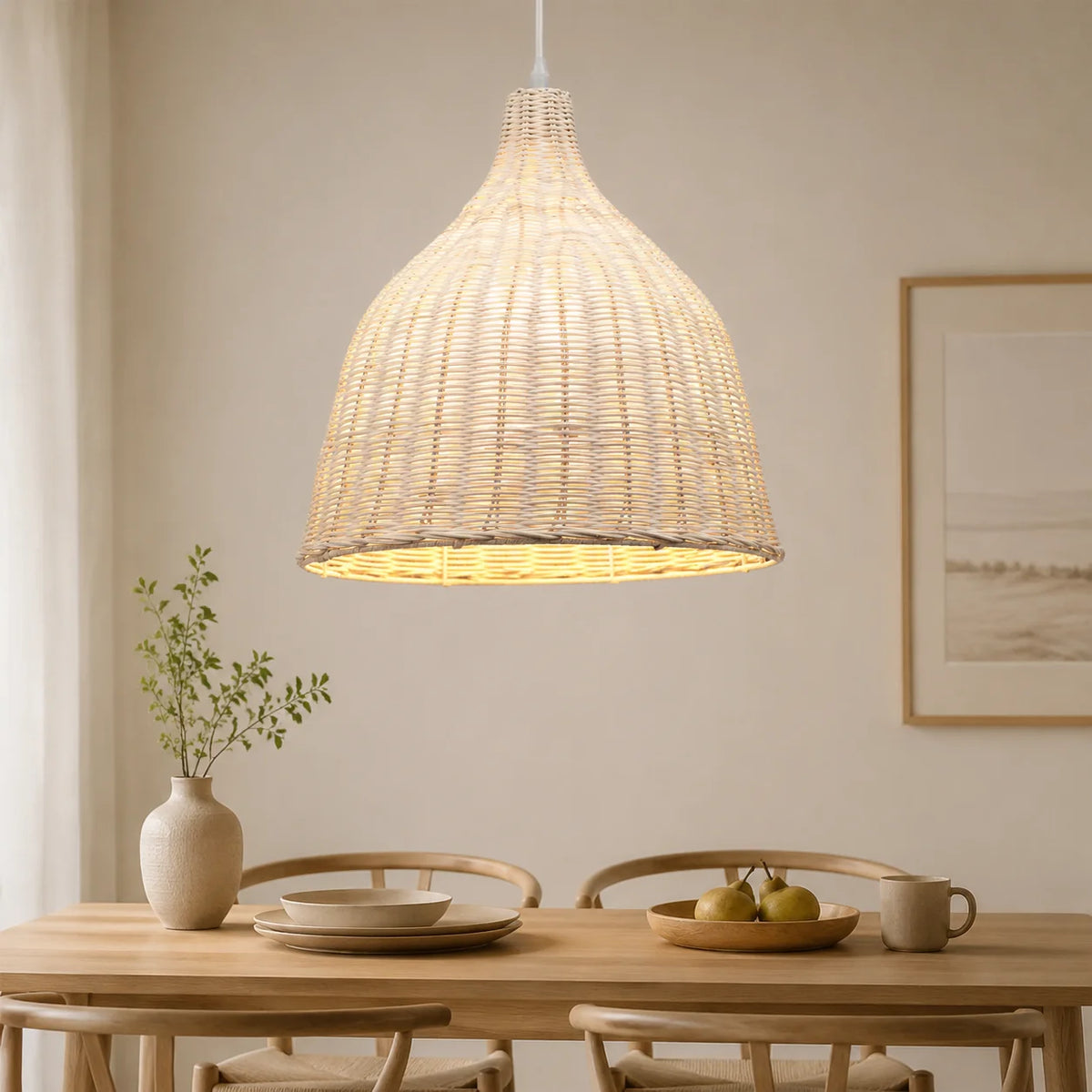 Suspension cloche en bambou tressé façon vannerie, Ø 35 cm