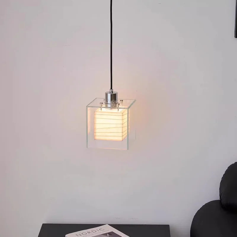 Lampe cube en papier de riz sous verre, à poser, murale ou suspendue