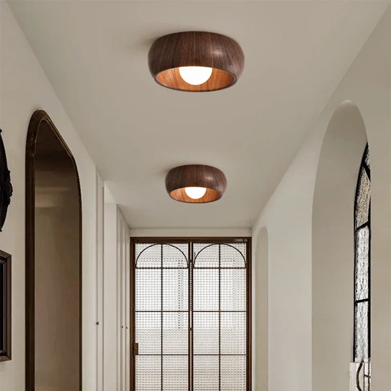 Plafonnier coupelle effet bois Ø 30 cm pour couloir, ampoule LED 7 W