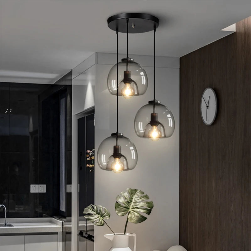 Suspension bol en verre fumé Ø 23 cm, 1 à 3 lumières, LED fournie
