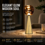 Lampe de table sans fil à globe en verre fondu, pied conique