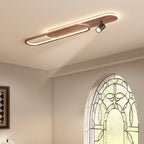 Plafonnier LED long finition noyer avec spots orientables, 60 à 120 cm