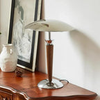 Lampe de bureau champignon chromée, fût en bois et douille E14