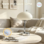 Lampe champignon en verre ovale sur tige chromée, 20 cm de diamètre