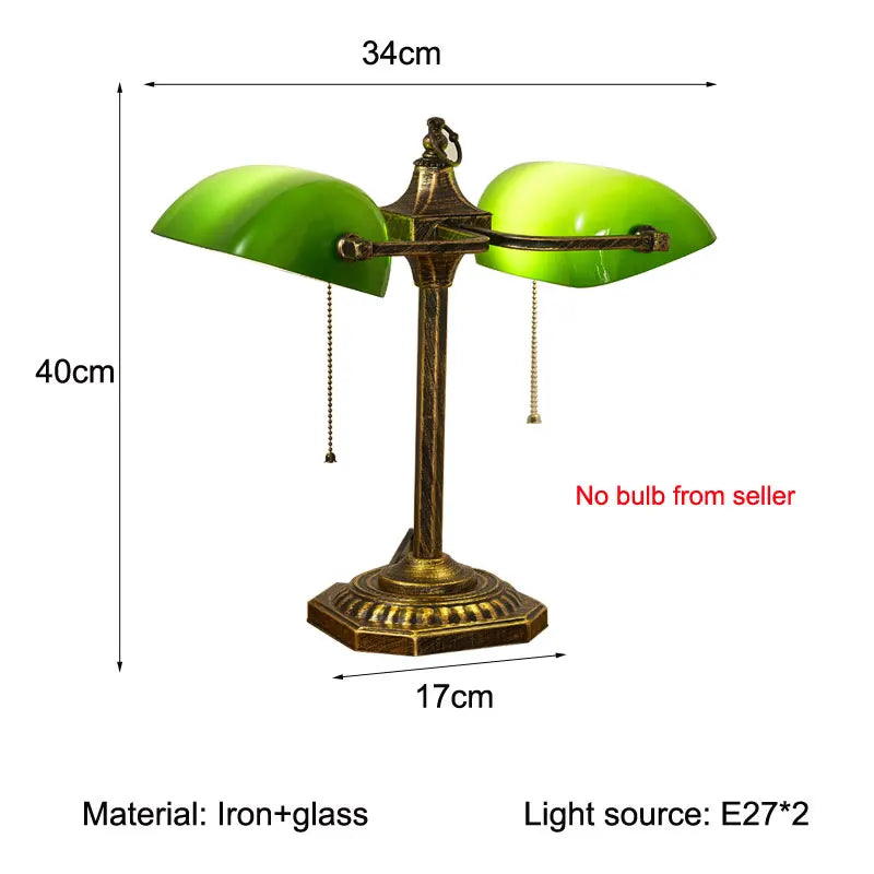 Lampe de banquier vintage double, abat-jour en verre vert, 2 E27