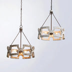 Lustre couronne en bois ajouré de 50 cm, 3 lumières E14 patinées