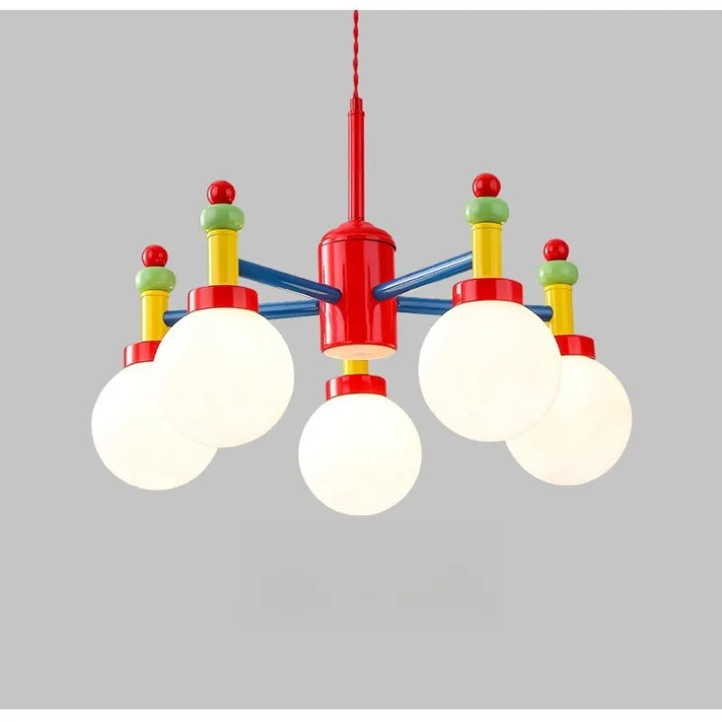 Lustre Memphis aux couleurs primaires et globes opalins