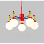 Lustre chambre d'enfant style Memphis, bras colorés et globes en verre